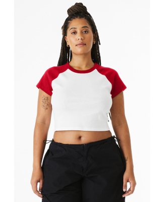 Bella + Canvas 1201 Ladies' Micro Ribbed Raglan Ba in White/ red