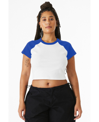 Bella + Canvas 1201 Ladies' Micro Ribbed Raglan Ba in White/ true royal