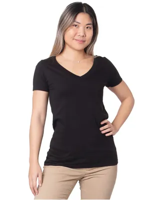 Bayside Apparel 5875 Ladies' Fine Jersey V-Neck T- in Black