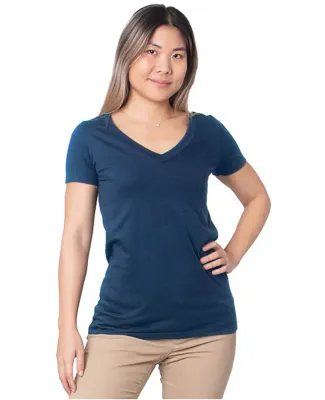 Bayside Apparel 5875 Ladies' Fine Jersey V-Neck T- in Navy