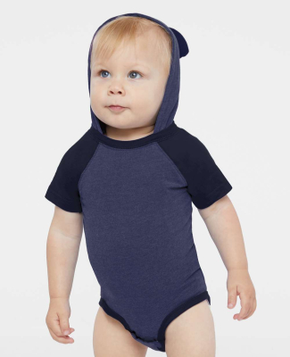 Rabbit Skins 4417 Infant Character Hooded Bodysuit in Vintage true navy/ navy