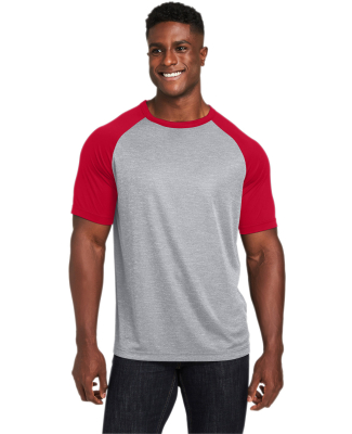 Team 365 TT62 Unisex Zone Colorblock Raglan T-Shir in Athletic heather/ sport red