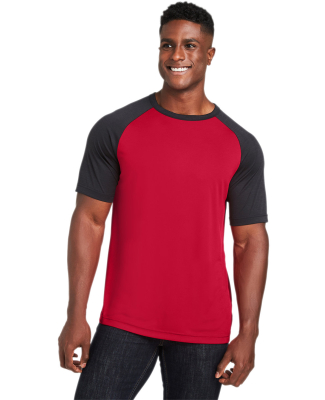 Team 365 TT62 Unisex Zone Colorblock Raglan T-Shir in Sport red/ black heather