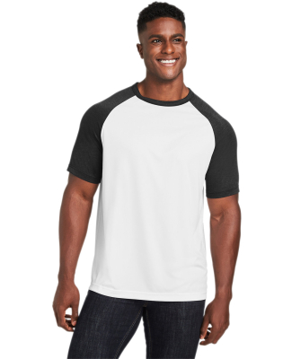 Team 365 TT62 Unisex Zone Colorblock Raglan T-Shir in White/ black heather