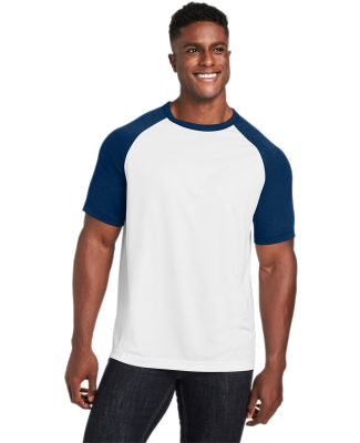 Team 365 TT62 Unisex Zone Colorblock Raglan T-Shir in White/ sport dark navy heather