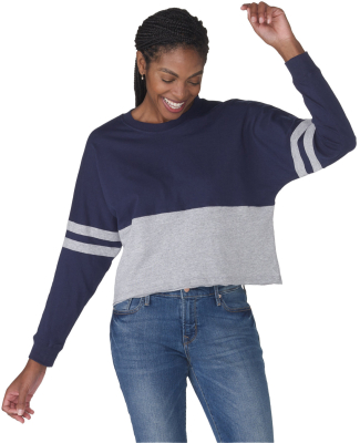 Boxercraft BW3515 Ladies' Cropped Retro Pom Pom Je in Navy/ oxford