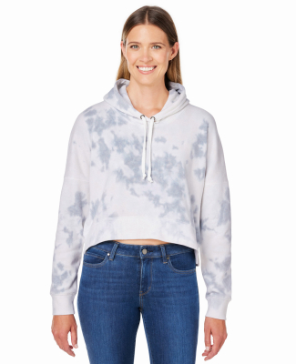 J America 8853 Ladies' Triblend Cropped Hooded Swe in Grey tie dye