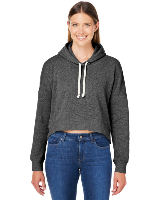 J America 8853 Ladies' Triblend Cropped Hooded Swe in Grey triblend
