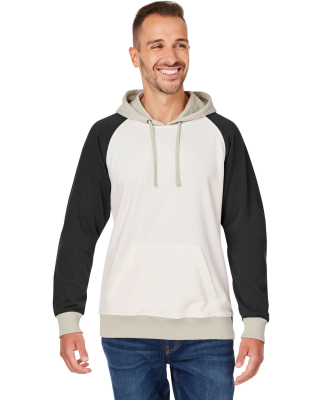 J America 8886 Unisex Vintage Tricolor Hooded Swea in Antique white/ black
