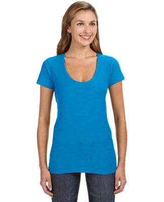 J America 8169 Ladies' V-Neck Slub T-Shirt in Oceanberry