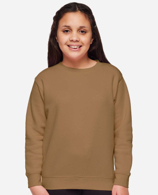LA T 2225 Youth Elevated Fleece Crew in Coyote brown