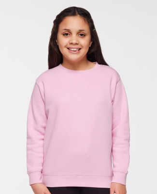 LA T 2225 Youth Elevated Fleece Crew in Pink