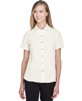 Harriton M560W Ladies' Barbados Textured Camp Shi in Cream
