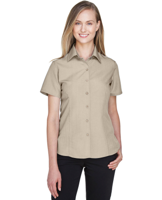 Harriton M560W Ladies' Barbados Textured Camp Shi in Khaki