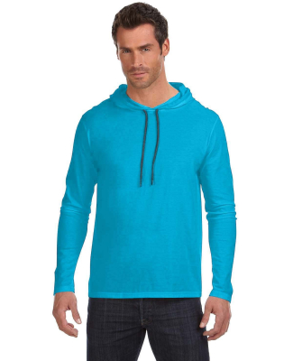 Gildan 987 Men's Softstyle Lightweight Hooded Long in Caribbean blue/ dark grey