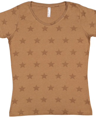 Code V 3629 Women's Star Print Scoop Neck Tee in Coyote brown star
