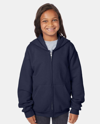 Hanes P480 Youth EcoSmart® Full-Zip Hooded Sweats in Navy