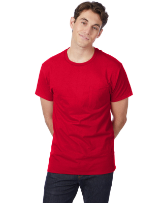 Hanes 5590 Men's Authentic Pocket T-Shirt in Deep red