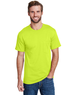 Hanes W110 Unisex Workwear Pocket T-Shirt in Safety green