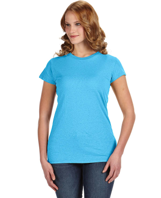 J America 8138 Women’s Glitter T-Shirt in Maui blue/ silver