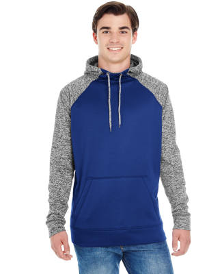 J America 8612 Men's Colorblocked Cosmic Fleece Ho in Navy/ charcoal fleck
