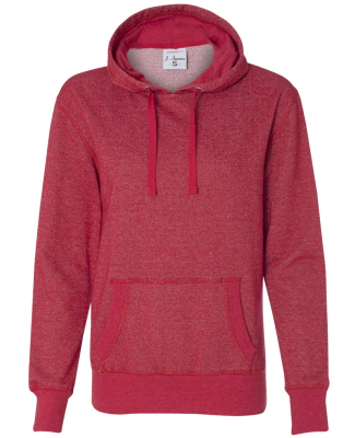 J America 8860 Women’s Glitter French Terry Hood in Red/ silver