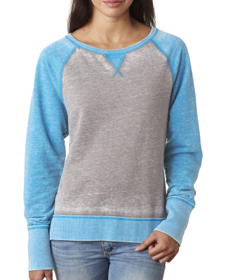 J America 8927 Women’s Zen Fleece Raglan Sweatsh in Cement/ oceanberry