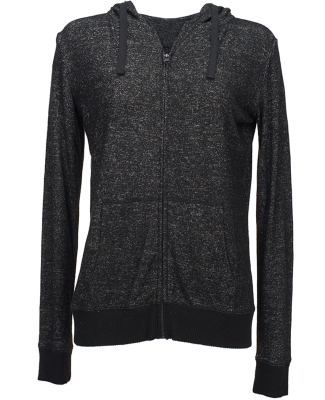J America 8656 Women’s Cozy Jersey Hooded Full-Z in Black