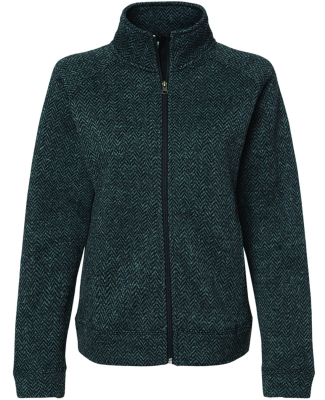 J America 8716 Women's Traverse Full-Zip Sweater in Black herringbone