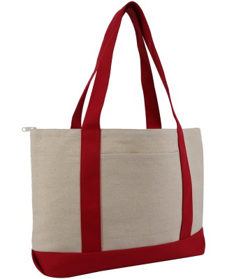 Liberty Bags 8862 Large Zippered Cotton Canvas Tot in Natural/ red