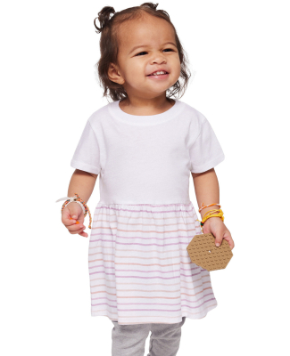 Rabbit Skins 5330 Infant Fine Jersey Dress in White/ lilac stripe