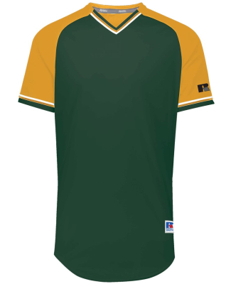 Russell Athletic R01X3B Youth Classic V-Neck Jerse in Dark green/ gold/ white