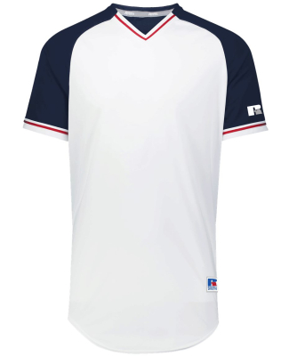 Russell Athletic R01X3M Unisex Classic V-Neck Jers in White/ navy/ true red