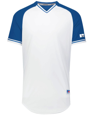 Russell Athletic R01X3M Unisex Classic V-Neck Jers in White/ royal/ white