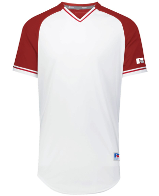 Russell Athletic R01X3M Unisex Classic V-Neck Jers in White/ true red/ white