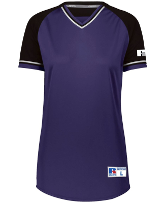 Russell Athletic R01X3X Women's Classic V-Neck Jer in Purple/ black/ white