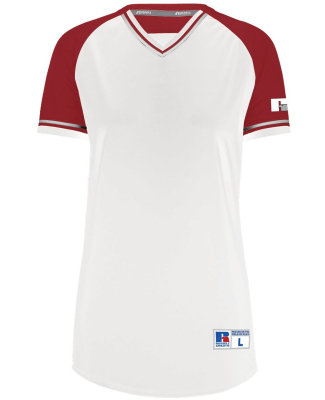 Russell Athletic R01X3X Women's Classic V-Neck Jer in White/ true red/ white