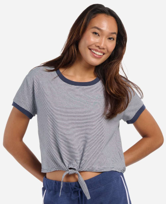 Boxercraft BW2107 Women's Striped Tie Front T-Shir in Navy/ white