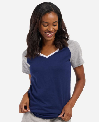 Boxercraft BW2204 Women's Colorblocked V-Neck T-Sh in Navy
