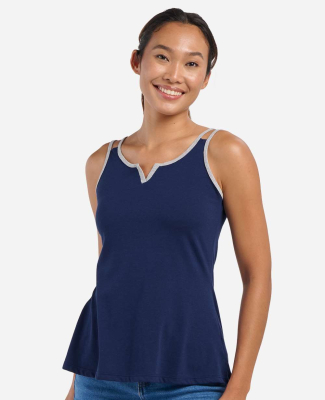 Boxercraft BW2506 Women's Split Shoulder Tank Top in Navy/ oxford heather
