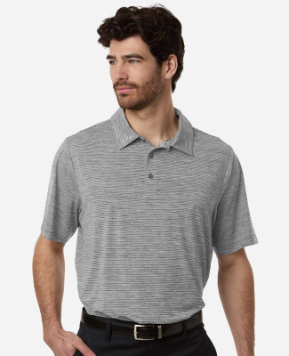 Team 365 TT125 Men's Relay Heathered Stripe Polo in Black heather/ white