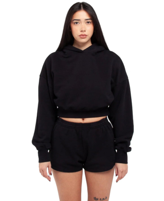 Shaka Wear SHGWC Women's Garment-Dyed Crop Hooded  in Black