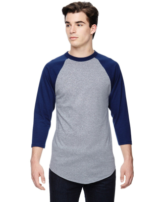 Augusta Sportswear 4420 Three-Quarter Sleeve Baseb in Athletic heather/ navy