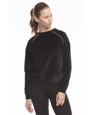US Blanks US538 Ladies' Velour Long Sleeve Crop T- in Black