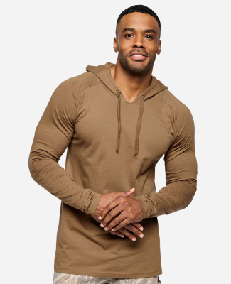 LA T 6917 Fine Jersey Long Sleeve Hooded Raglan T- in Coyote brown