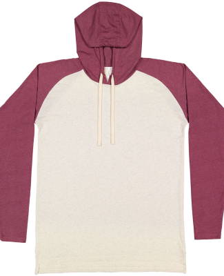 LA T 6917 Fine Jersey Long Sleeve Hooded Raglan T- in Natural heather/ vintage burgundy/ natural