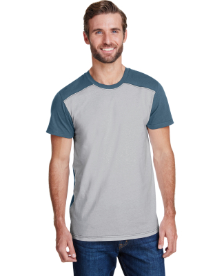 LA T LA6911 Men's Forward Shoulder T-Shirt in Titanium/ indigo