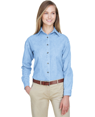 8966 UltraClub® Ladies' Long-Sleeve Cotton Cypres in Light blue