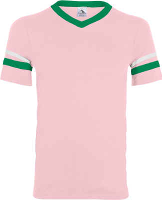360 Augusta Sportswear Sleeve Stripe Jersey in Light pink/ kelly/ white