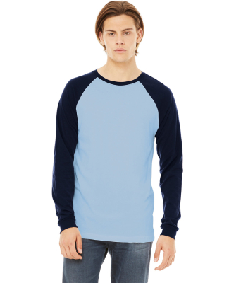BELLA+CANVAS 3000 Hawthorne Baseball Tee in Baby blue/ navy